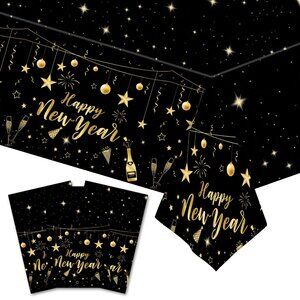 3 Pack Disposable Tablecloths 108x54 Inch New Year Party Supplies